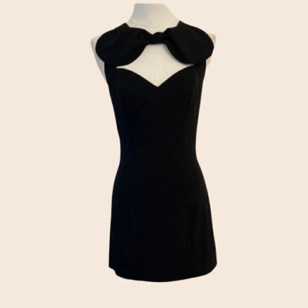 Denny Rose Black Mini Bow Neckline Dress Size Small